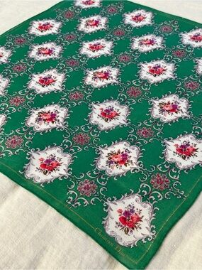 Vintage Christian Dior Green Floral Cotton Head Scarf Bandana Made in Japan